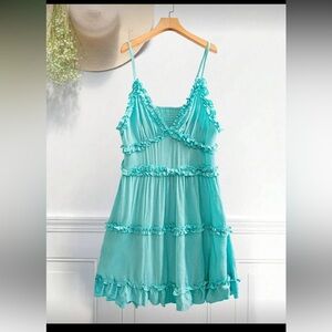 NWOT SHEIN Curve Turquoise Ruffle Mini Dress 0XL